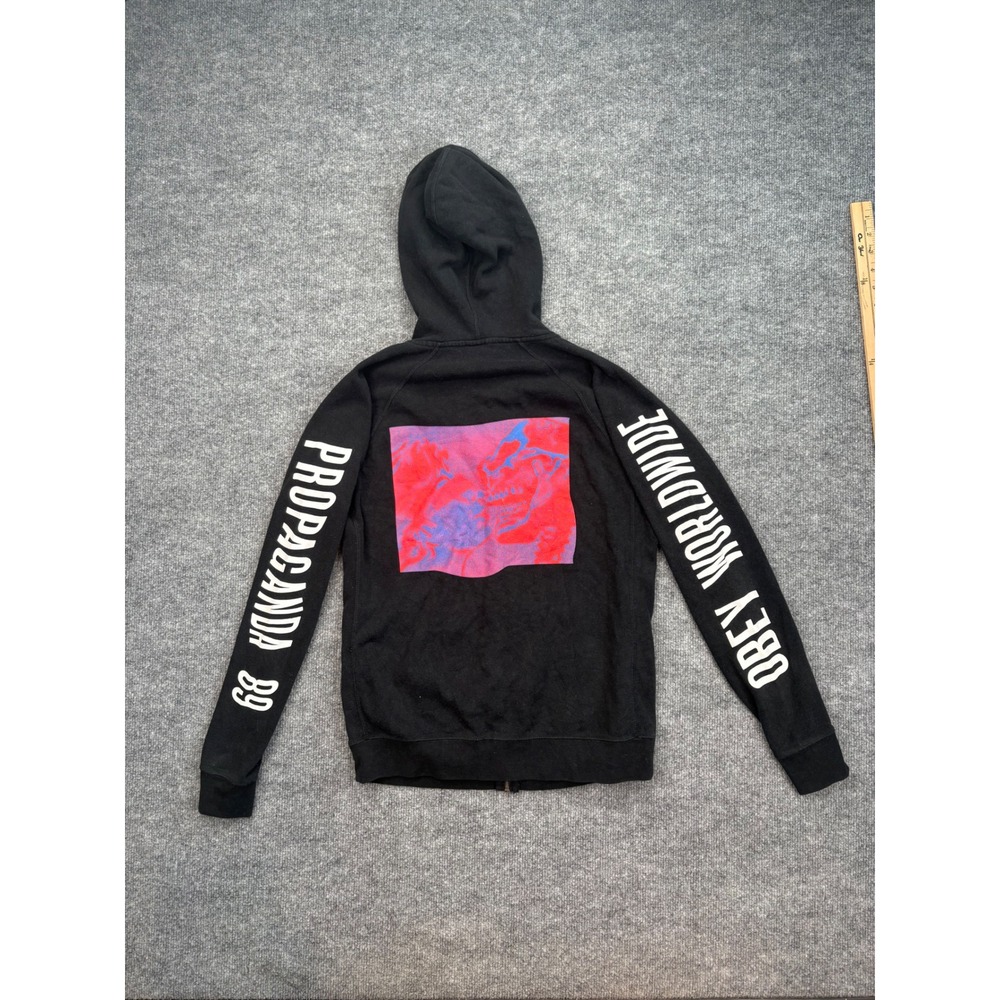 Obey Worldwide Propaganda 89‎ Black Zip Up Hoodie Small Graphic Skull Streetwear